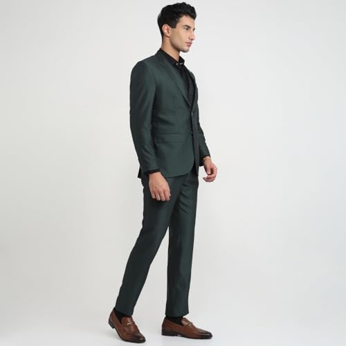 Image of Raymond Men Contemporary Fit Structure Pattern Terylene Rayon Blend Notch Lapel Full Sleeve Festive Suit