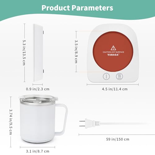 Image of VOBAGA Mug Warmer, Coffee Warmer with 15OZ Mug Set for Home Office Home Desk, Coffee Cup Warmer with 3 Temperature Settings for Tea, Cocoa with Auto Shut Off for Holiday Birthday Coffee Gifts