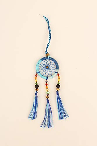Dream Catcher â€“ Handmade Dream Catcher Accessory with Beads â€“ Simple and Colorful Dream Catcher for Bag, Rear Mirror, Keychain â€“ 6.7-inch Dream Catcher with Tassels â€“ Fun and Stylish Accessory (Blue)