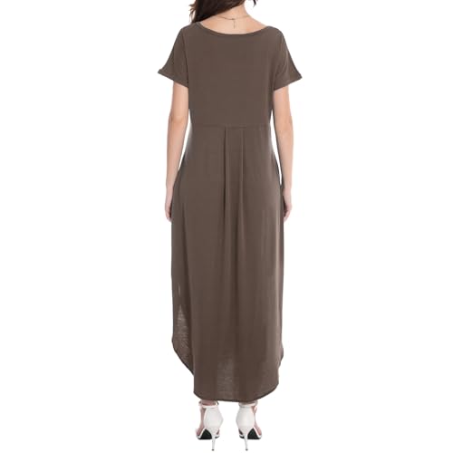 Image of Matchstick Women's Flowy Maxi Dress V-Neck Relaxed Loose Fit Short Sleeve Casual Sundress with Pockets Side Split Beach Dress