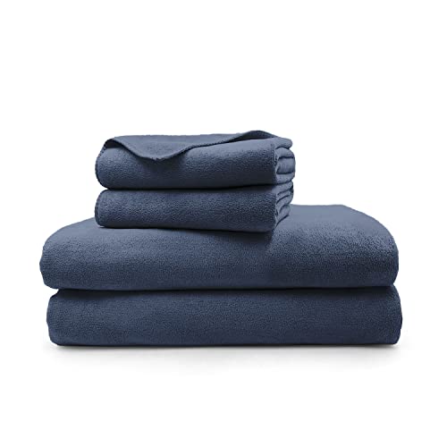 Image of Sassoon Venir Microfiber 4 Piece Towel Set 450 GSM (Denim Color) Ultra Soft Material, Towel for Daily use