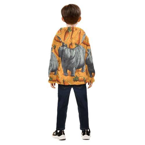 Hippo Among Many Carrots Toddler Fleece Jacket Girl Boys Hooded Fleece Jacket Coat Warm Outwear Zip-up 3-10T4