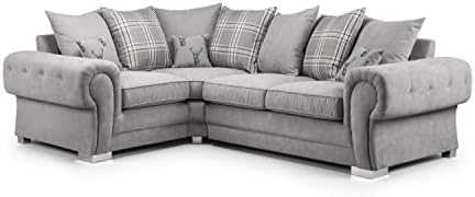 Honeypot - Sofa - Verona - Fabric - Corner Sofa - 3 Seater - 2 Seater - Footstool (Grey, 2C1 Left Hand)