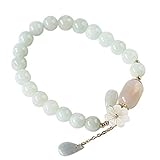 HSUMING Chinese Natural Green Jade Bracelets for Women - Good Luck Beaded Jewelry with Elastic, (5.5-6.3 inch)