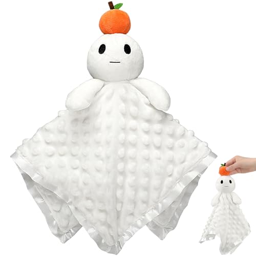 Simgoing 16 in Halloween Pumpkin Ghost Security Blanket Loveys for Babies Newborn Infant Toddler Orange Soft Stuffed Security Blanket with Toy Rattle Lovely Plush Sleeping Snuggle Gifts Baby Gifts
