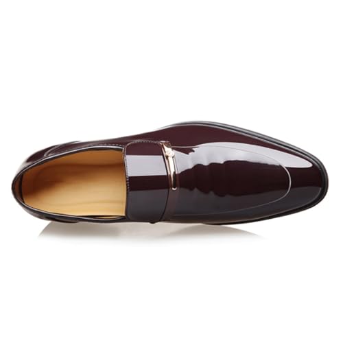 Mens Formal Shoes Leather Fashion Slip On Plain Toe Height Increasing Anti-Slip Rubber Sole Slip Resistant Block Heel Working4