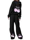 Photo Gallery etcyy new set da salotto da donna in 2 pezzi con stampa con fiocco e cappuccio alla moda autunnale felpe oversize pantaloni della tuta a gamba larga, ciliegia-nero, medium Photo Gallery etcyy new set da salotto da donna in 2 pezzi con stampa con fiocco e cappuccio alla moda autunnale felpe oversize pantaloni della tuta a gamba larga, ciliegia-nero, medium