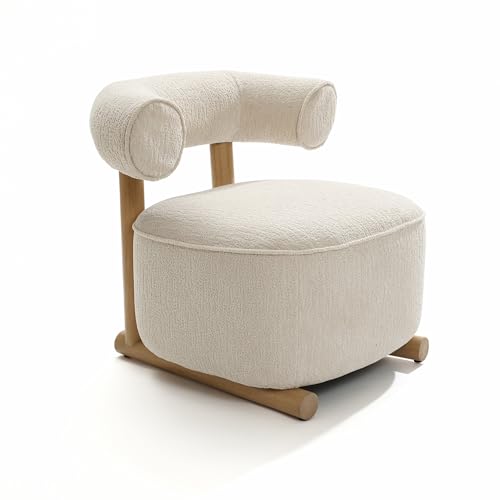 Sillón moderno de terciopelo crema con base de madera miniatura 7