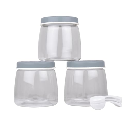 Image of FLAIR Cubics Airtight Food Storage Containers Set of 3 (1000ml each) with Spoon - Blue, BPA-Free, PET Plastic Jars, Space-Saving for Pantry, Snacks