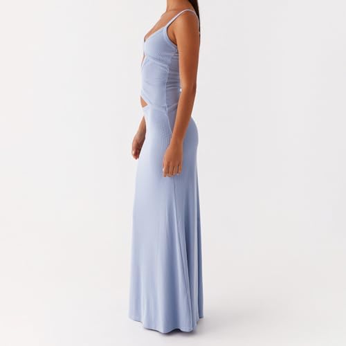 Image of Women Cut Out Maxi Dress Sleeveless Spaghetti Strap V Neck Backless Summer Bodycon Long Dress Party Dress