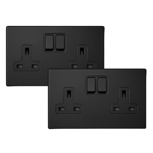 Enchufe doble sin tornillos negro para renovar estancias con un diseño plano y moderno de metal