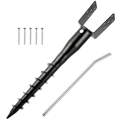 XYADX No Dig Ground Screw Anchor - Black U Shaped Post Stake for 4x4 Wood Posts Includes Lag Bolts & 27 Rebar for Mailbox Posts and Fence Posts Anchor 1 Pack
