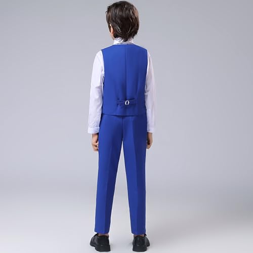 Image of Boys Suit Vest Kids Formal Waistcoat Vest with Pockets Adjustable Back Strap Vest for Wedding Piano Performance