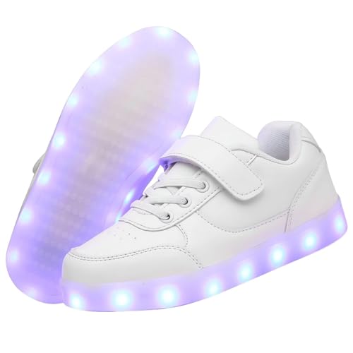 Vorkhuaeri Chaussures Lumineuses LED pour Enfants, Baskets Clignotantes Rechargeables par USB Lumineux pour Garçons et Filles Tout-Petits (A-White,28)