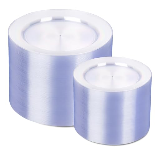FLOWERCAT 200PCS Clear Plastic Plates Disposable Plates for Party - Clear Bulk Plastic Plates - 100 10 Dinner Plates and 100 7 Salad Plates for Weddings New Year Christmas Parties and Events