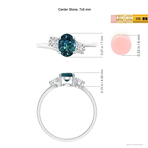 Angara Natural Teal Montana Sapphire And Diamond Three Stone Ring For Women Girls In Sterling Silver Ring Size-9 (Grade-Aaa|7X5Mm)|September Birthstone Jewelry Gift For Her|Anniversary|Engagement #TOP3