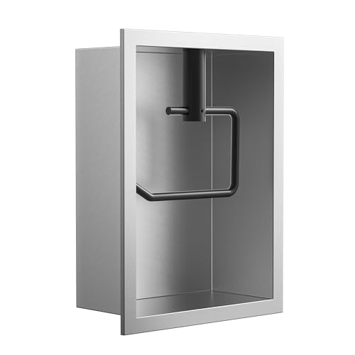 Bernkot Tile Ready Toilet Paper Holder, in Wall Toilet Paper Niche, Tile in Toilet Roll Holder for Bathroom Remodel (Matte Black Roll Shaft)