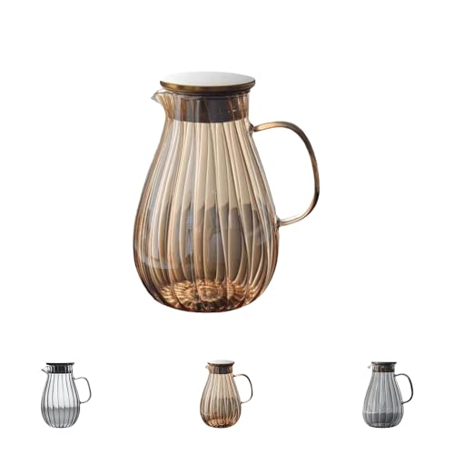 LIVIA 耐熱ガラス製 冷水ピッチャー 麦茶ポット 1800ml 大容量 ウォーターカラフェ 氷も入れ可能 おしゃれ 夏の冷茶・水差しに 家庭用・業務用 無鉛ガラス 持ち手付き 透明 すっきり収納 (スモーキーグレー)