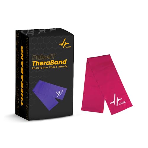 PulseITThera Resistance Bands for Workout. Pilates, Yoga & Home Exercise Bands. Latex Thera Bands for Gym, Strength Training, Stretching & Toning. Fitness Bands for Men & Women (Pink)