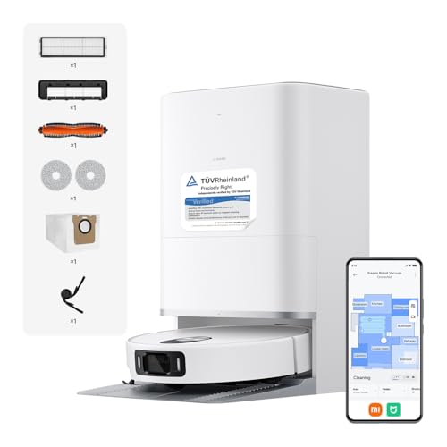 XIAOMI Robot Vacuum 5 Pro Saugroboter mit Wischfunktion, 20.000Pa, Ausfahrbarer Mopp & Seitenbürste, Selbstreinigende All-in-One Basisstation, KI-Navigation, App & Sprachsteuerung