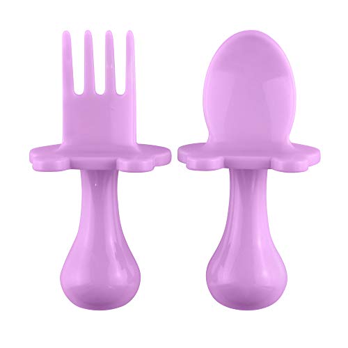 Babyware by eZtotZ | Made in USA | First Self Feeding Baby Spoon and Fork Training Utensil Set | Anti-Choke Baby Led Weaning Stage 1 | 6 Months + | BPA Free (Lilac)