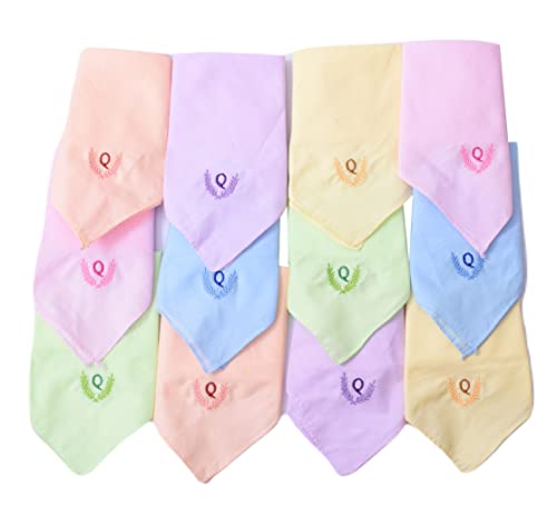 Image of ANTONIA Personalized Cotton Women's Handkerchiefs with Embroidered Initials, Assorted Colours (33 cm x 33 cm)