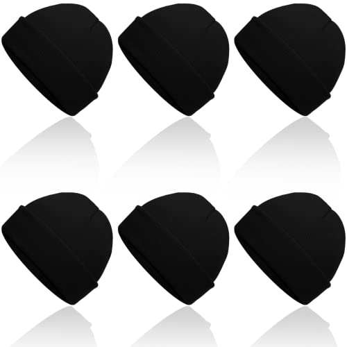 JUNEBRUSHS 6 Stück Frühling Herbst Winter Beanie Mütze Strick Warm Strickmützen für Männer Frauen, schwarz Cover