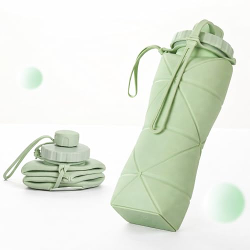 Image of Barebeauty Folding Silicone Water Bottle | Collapsible Travel Water Bottle for Gym, Office, School, Cycling, Hiking & Outdoor Sports | Leak-Proof, Portable Bottle | 600 Ml (Green)