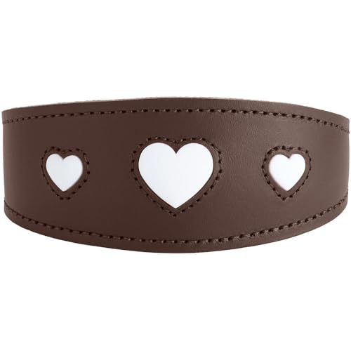 HUNTER Collier pour lévrier Love - Couleur : Marron/Noir - Cuir de Vachette Souple et Robuste - Cœurs Cousus Individuellement - Forme Plus Large - Rembourré...