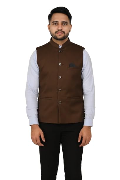 GAZE WEAR Men's Cotton Nehru Jacket, Traditional Bandi Modi Koti Waistcoat, Rust Brown, for Wedding, Ethnic, Office, Formal Occasions