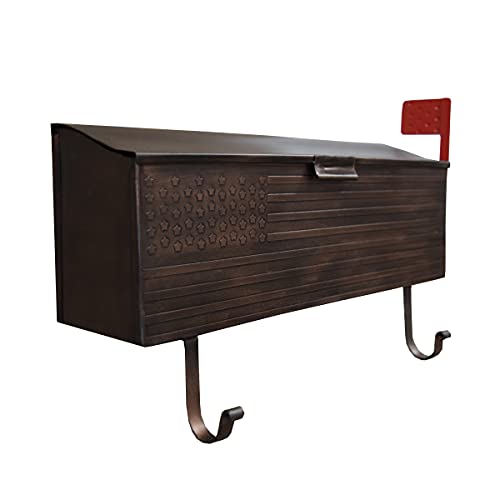 Image of Oakland Living AZ620-COPPER Copper Patriotic Metal Outgoing Mail Flag and Newspaper Hangers Wall Mount Mailbox