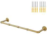 Industrial Pipe Gold Clothing Rack, 94 cm Wall Mounted Gold Iron Garment Clothes Bar, Heavy Duty Metal Hanging Rod for Retail Display, Closet Storage and Laundry Organizing
