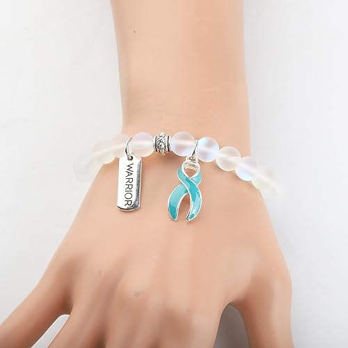 UJIMS Ovarian Cancer Awareness Gifts for Women Teal Ribbon Survivor Bracelet PTSD Warrior Support Jewelry for Her3