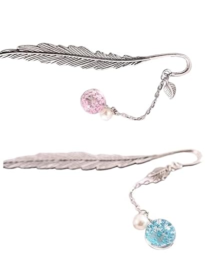 AORHOFJ Marcapáginas de plumas de metal de 2 piezas con colgante de cristal de flor seca - Regalos personalizados para niñas, mujeres, madres, hermanas, profesoras y amantes de los libros | Ya disponible en tu tienda friki favorita! En mundofriki.es!