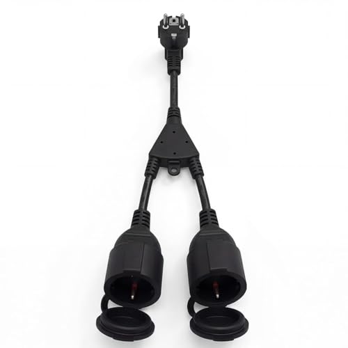 Double Prise Électrique Multiprise Extérieur Étanche IP20 Rallonge Courte 33cm 2 Prises Schuko 16A 4000W Adaptateur Flexible pour Intérieur Jardin Bureau...