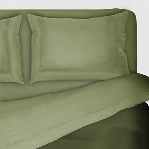I SOGNI Juego de sábanas bordadas de 3 volantes de color liso puro algodón juego de sábanas + fundas de almohada (1 plaza individual, de algodón)