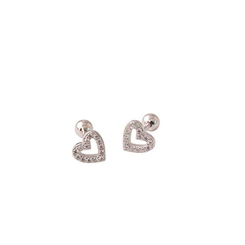 20G Cz Love Heart Stud Earrings For Women Girls 925 Sterling Silver Cartilage Small Ball Shiny Crystal Helix Barbell Piercing Tragus Huggie Jewelry (Silver) #TOP1