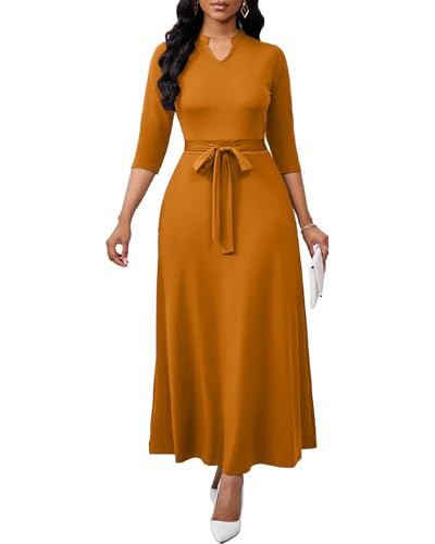 Image of BubFee Maxi Dresses for Women Semi Formal Long Dress 3 /4 Sleeve Casual A-line Church Dresses with Pockets