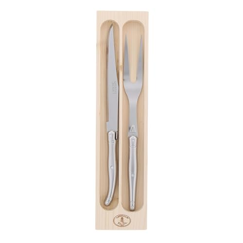 Jean Dubost Laguiole Carving Set with Wooden Tray, Stainless Steel