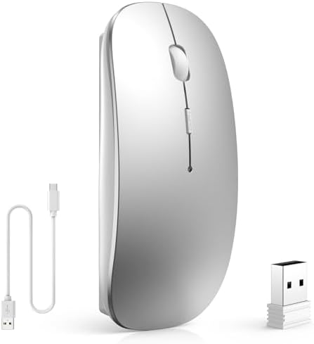 （17:30時点） マウス Bluetooth Type-C充電式 ワイヤレスマウス 2.4GHz光学式 3dpi切替 静音 薄型 小型 無線マウス 高精度 左右対称 持ち運び便利 TELEC認証取得済み 「レシーバー内蔵」 Mac/Windows/Surface/Macbook/iPad/PC/iPhone/Android/スマホ対応に対応 (Type-c口ーシルバー)