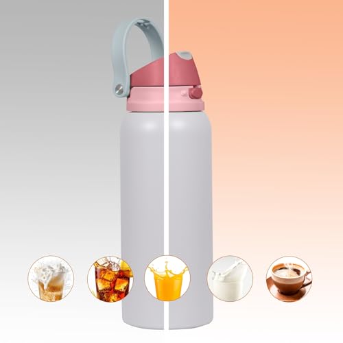 Image of FreeSip Gym Water Bottle with Straw & Chug Lid - Leak Proof Push Button Opening, BPA Free, Large Capacity Sports Bottle with Carry Handle (Off-White 33 OZ, 1000 ml)