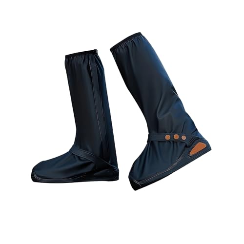 REPALY Outdoor Waterproof Non-Slip Rain Boot Covers with Zippers, Reusable High Tube Rain Shoe Covers Protector for Unisex (Color : Black, Size : X-Large)