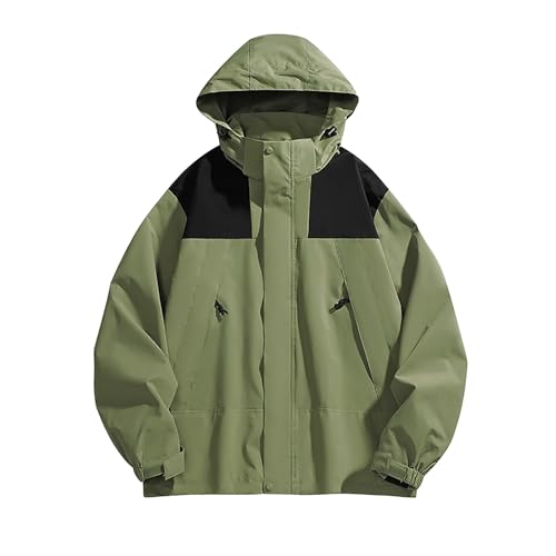 マウンテンパーカー メンズ レディース ウインドブレーカー ジャケット 防風 撥水 レインウェア ジャンパー ゆったり 大きいサイズ アウター アウトドア ジップ 春秋冬 登山 釣り 自転車 キャンプ ストレッチ 男女兼用 秋服(2XL,A-グリーン)