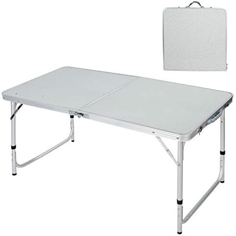 Domaker Folding Table 4 Feet, Adjustable Height Lightweight Portable Aluminum Frame Camping Table for Picnic Outdoor Indoor, White, 48in×24inch Cover