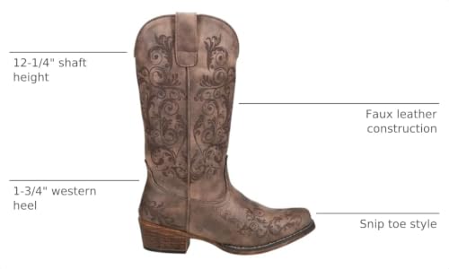 ROPER Womens Tall Stuff Embroidery Snip Toe Casual Boots Mid Calf Low Heel 1-2" - Brown - Size 11 B - image 3