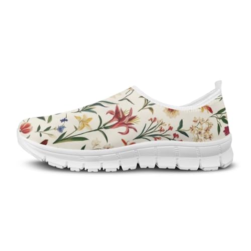 Image of Floral Sneakers for Women Colorful Art Shoes for Women Slip On Casual Work Shoes