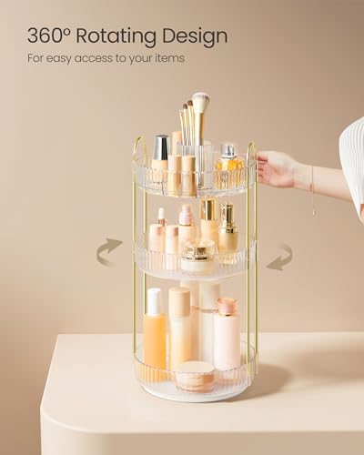 Image of SONGMICS Makeup Organizer, 3-Tier Countertop, Customizable | Customizable skincare organizer countertop, round rotating, toiletries vanity organizer, lazy Susan, gift UJKA011W02