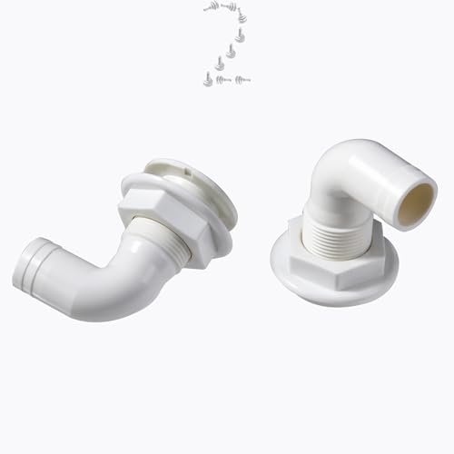 CROSSBODY 2 Pcs Thru Hull Fitting – Plastic Through Hull Connector, Straight Thru Hull Fittings for Boats, Bilge Pump Drain Vent Hose for Yacht, Sail, RV, and Truck (RightAngle1inch-White)