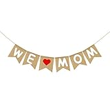 Burlap We Love Mom Banner Garland | Rustic Mothers Day Decorations from Son and Daughter