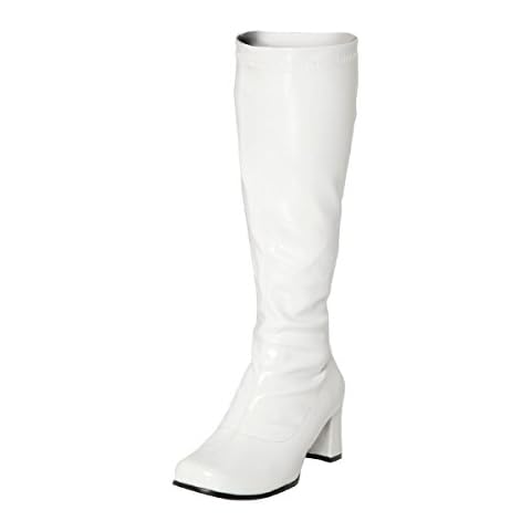 Women's Ladies Fancy Dress 1960's & 70's Knee High Go Go Retro Boots Size UK 3-12 (UK 7, White) Cover